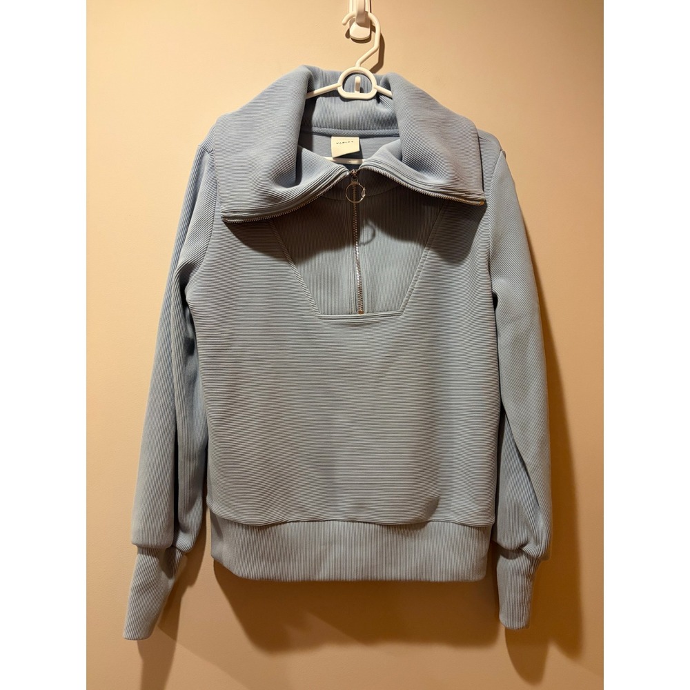 Varley Vine Half Zip Ottoman Light Blue XS Pullover Cotton Blend Turtleneckk